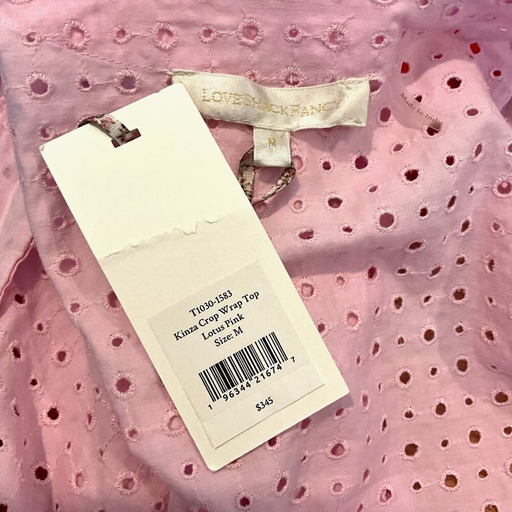 NWT LoveShackFancy lotus 100% cotton Pink Eyelet Wrap Crop Top - Picture 10 of 13